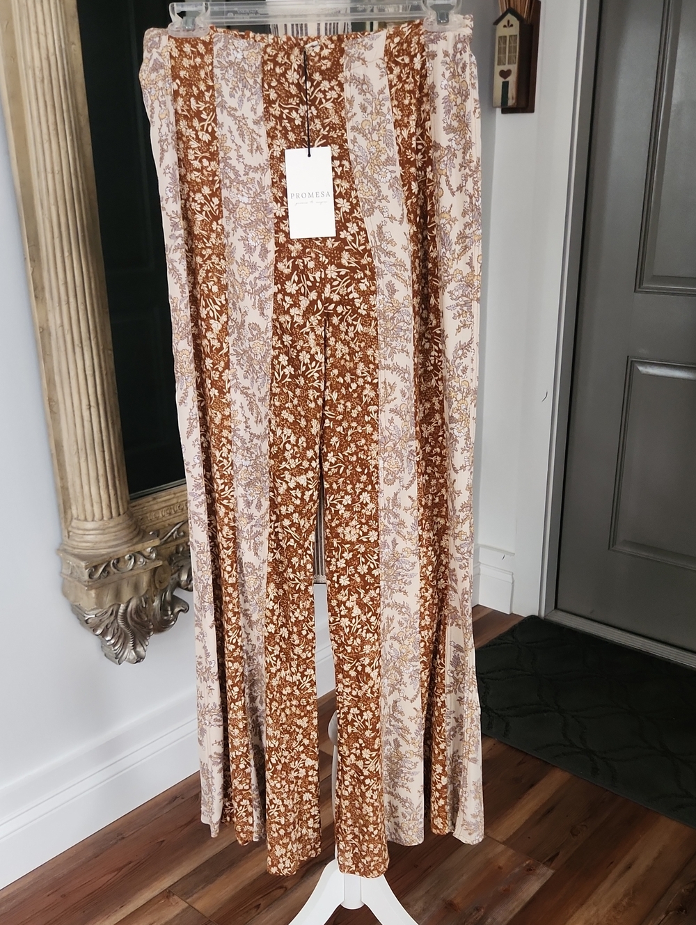 Promesa Brown and Cream Floral Wide-Leg Pants